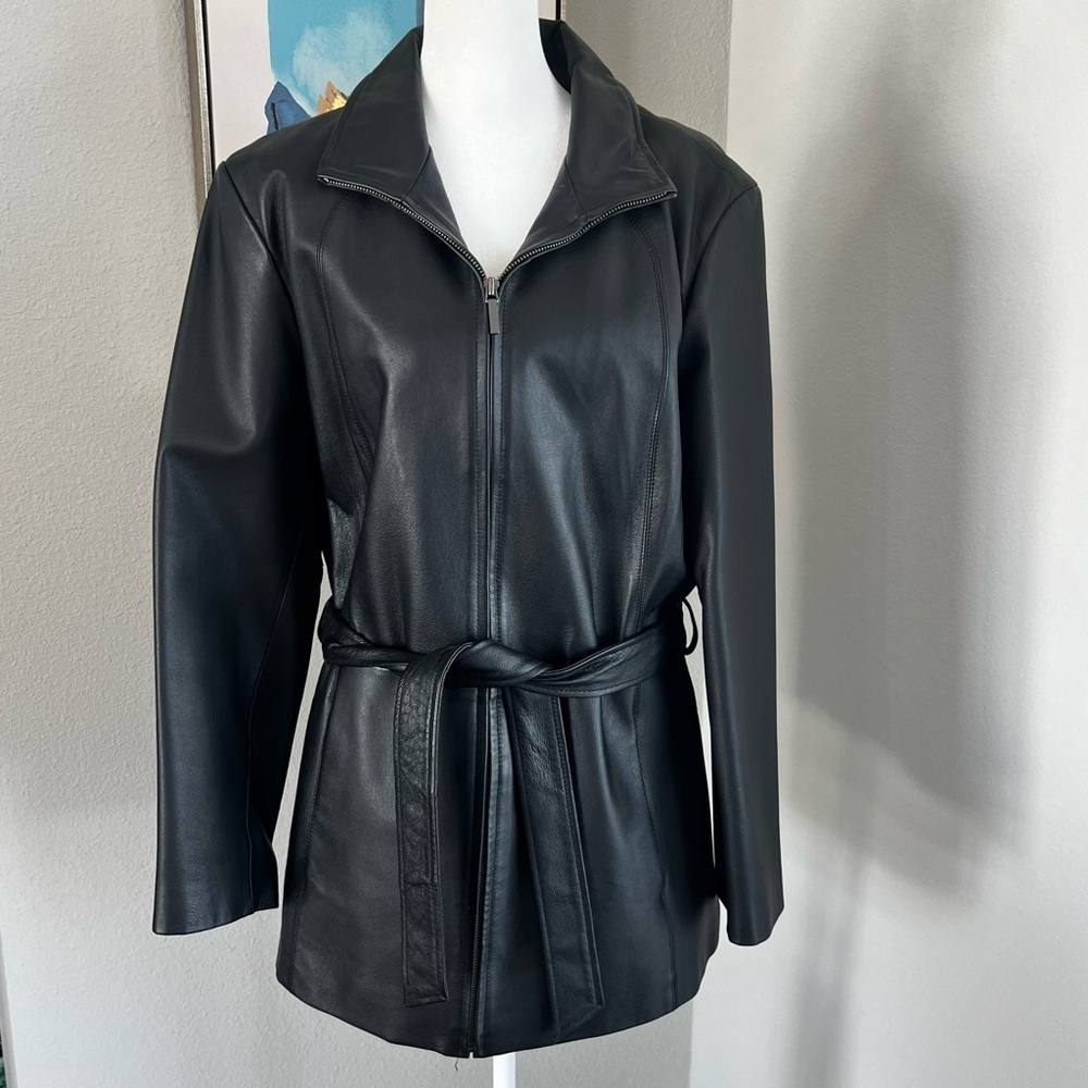 Vintage Worthington Women’s Leather Jacket Belted Pockets Black Size Large